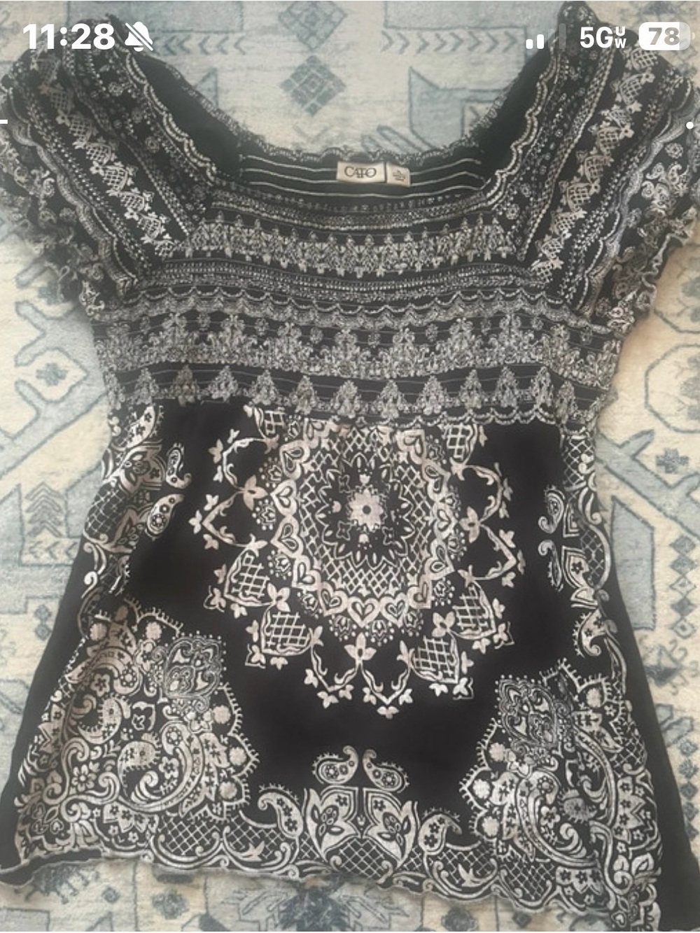 Cato Black and White Printed Scoop Neck Tunic